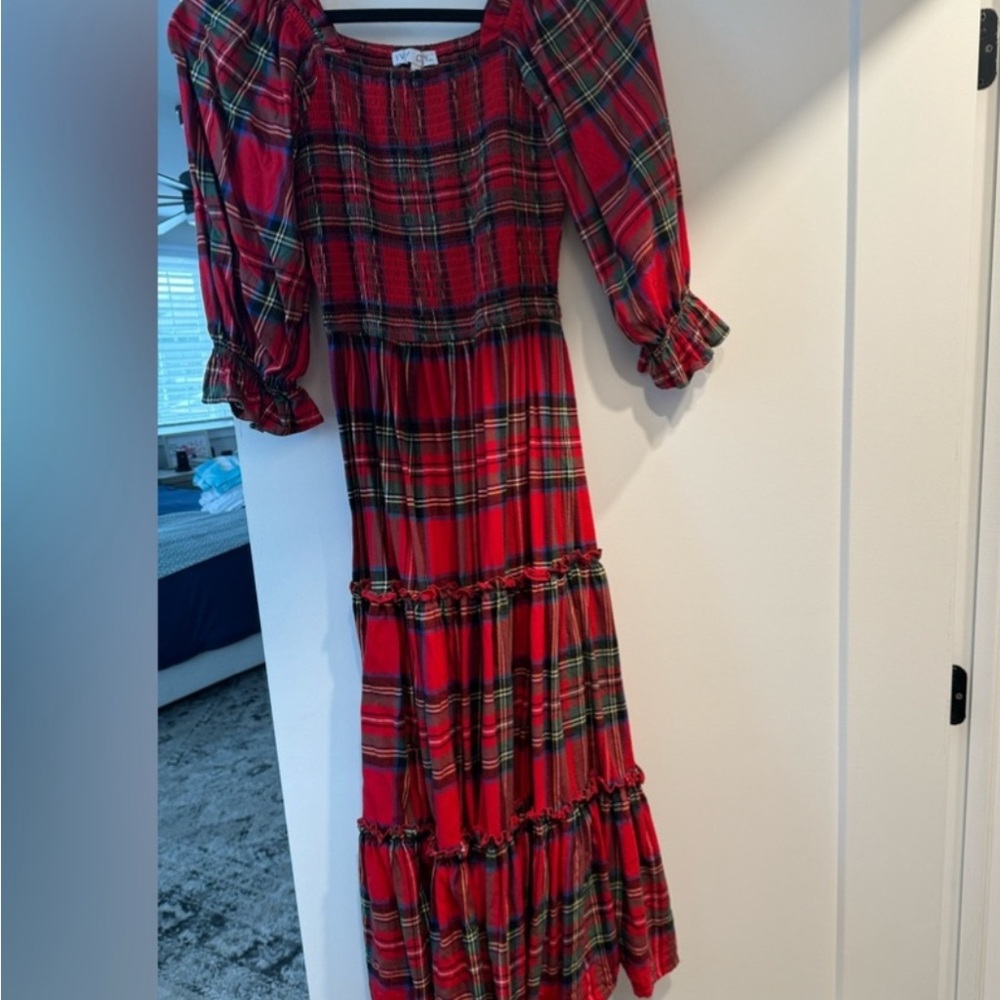 Elegant Red Plaid Maxi Dress
